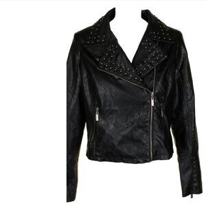 Jou Jou classic black silver studded faux-leather jacket